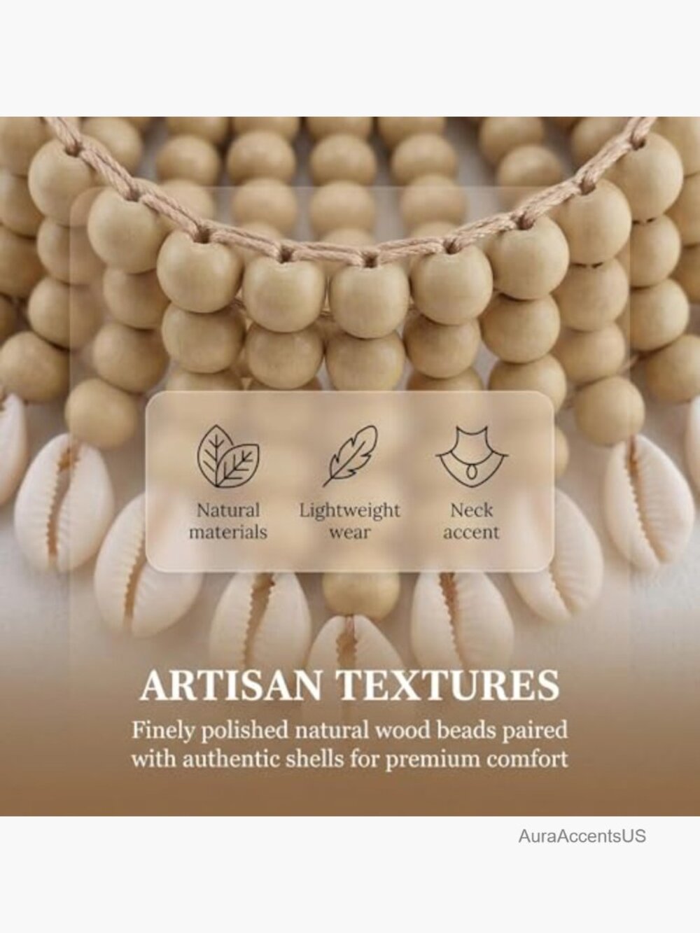 Boho Chunky Wooden Cluster Necklace Statement Layered Strands - Picture 6 of 7